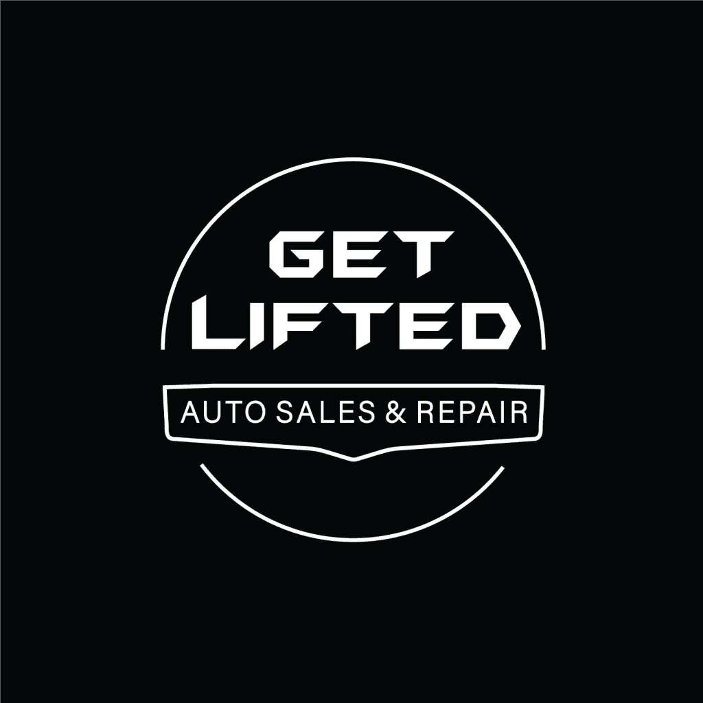 Auto sales and repair logo with a modern black and white design.