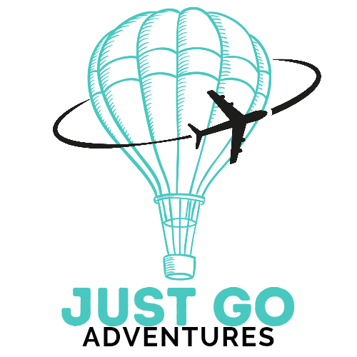 Hot air balloon and airplane logo representing travel and adventures for Asheville Area Business Association.
