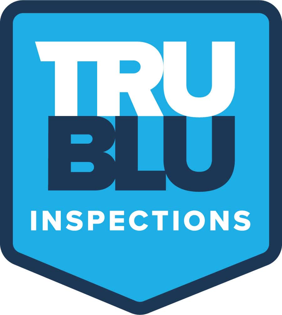 TRU BLU Inspections logo with a blue shield and bold white and dark blue text.